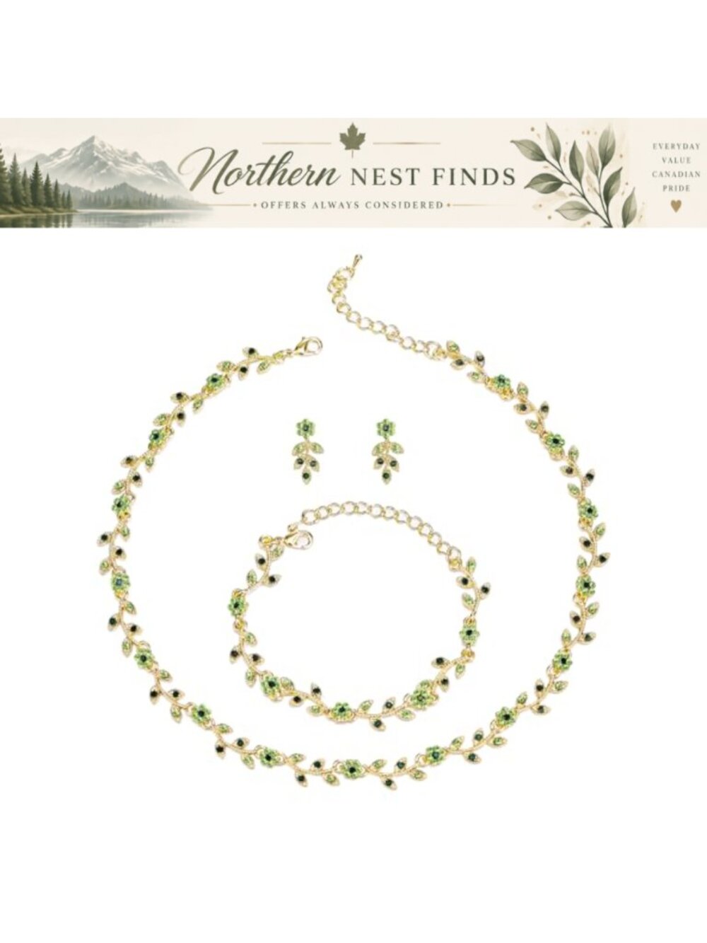 Rhinestone Crystal Flower Leaf Cluster Choker Necklace Bracelet Earrings Set